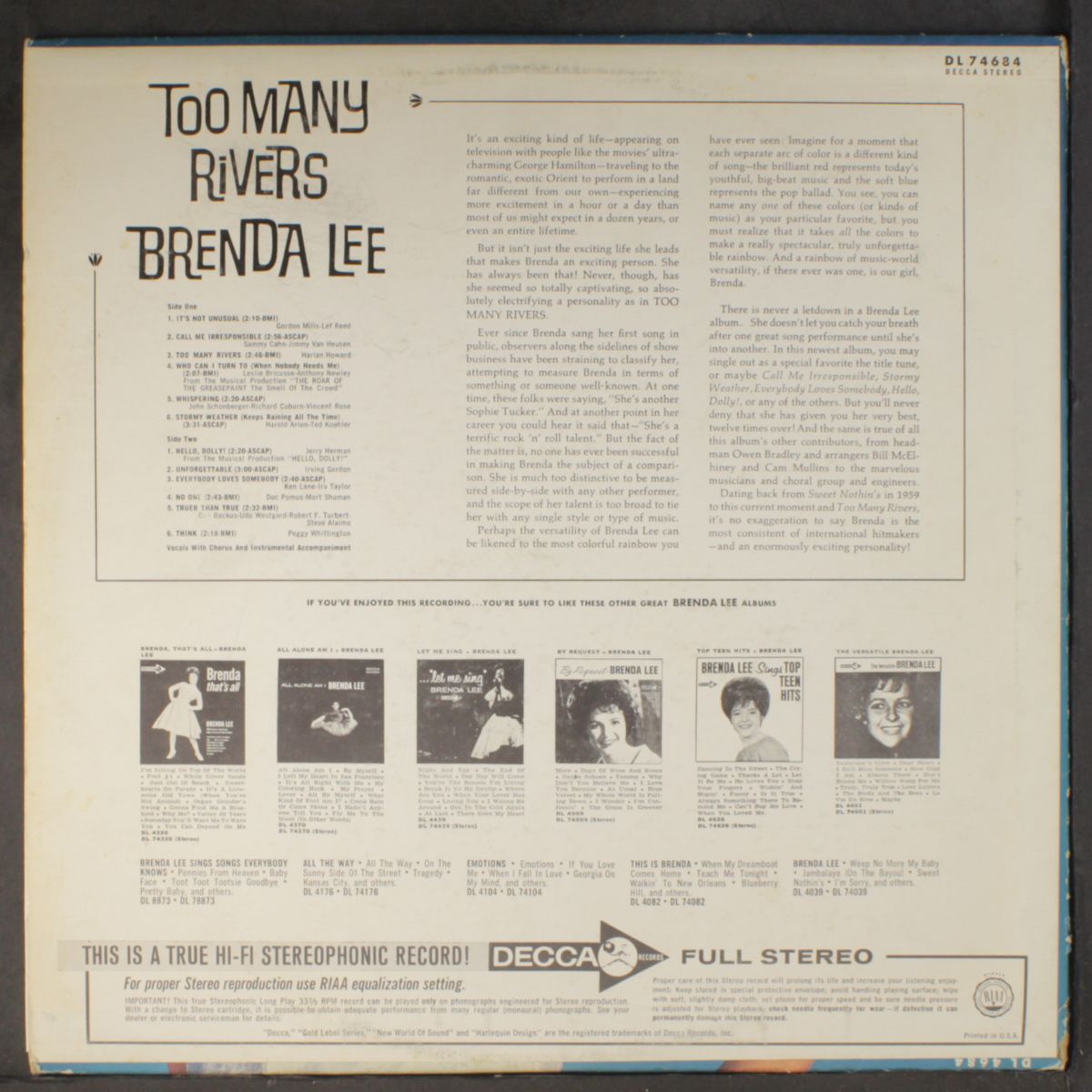 too many rivers by BRENDA LEE