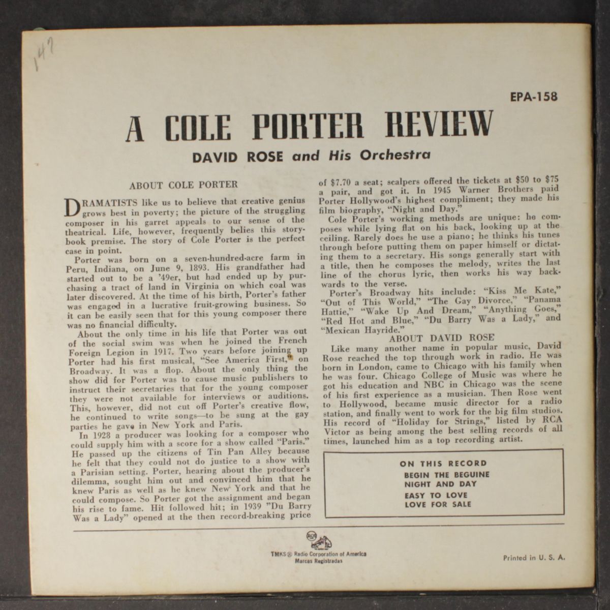 a cole porter review by DAVID ROSE