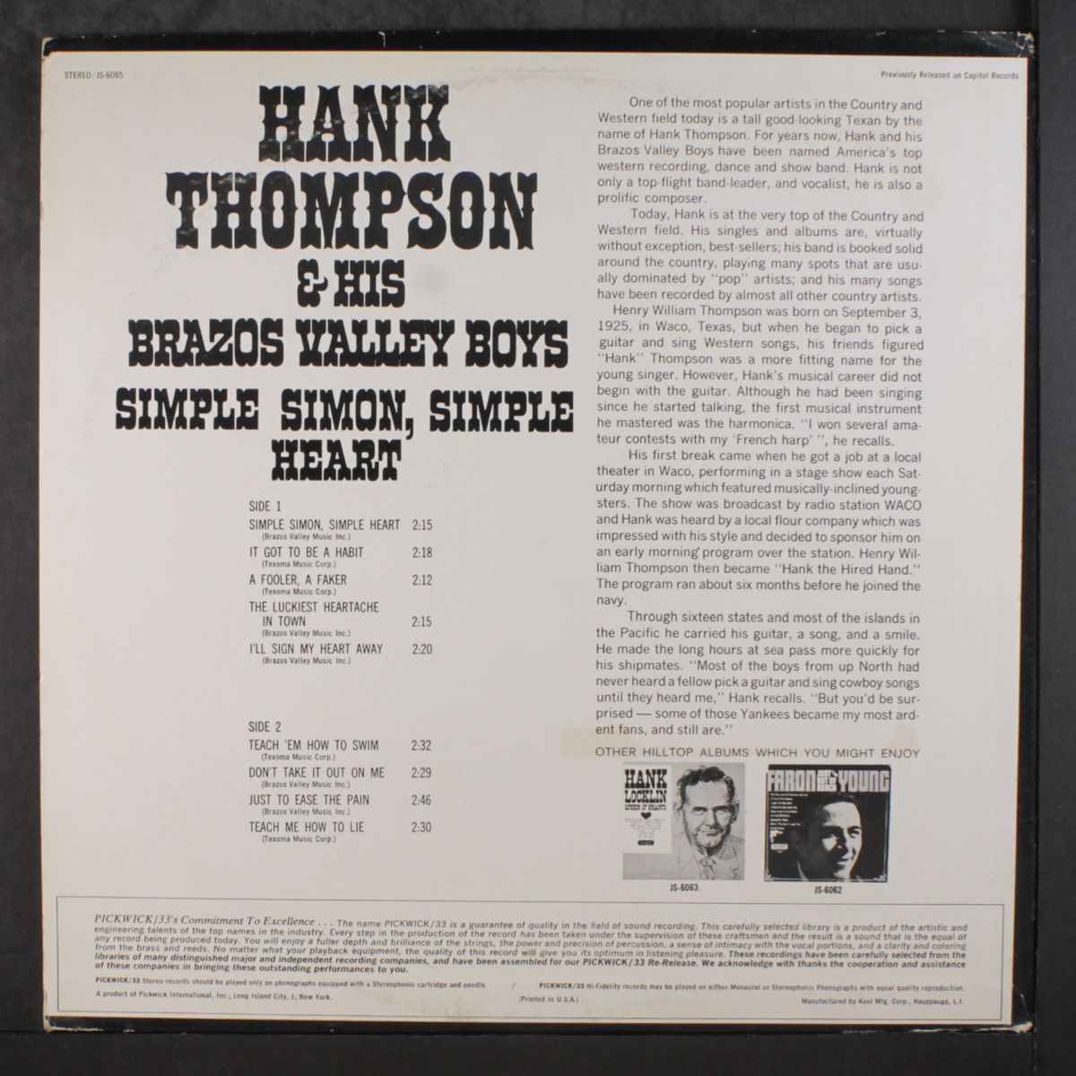 simple simon, simple heart by HANK THOMPSON & BRAZOS VALLEY BOYS