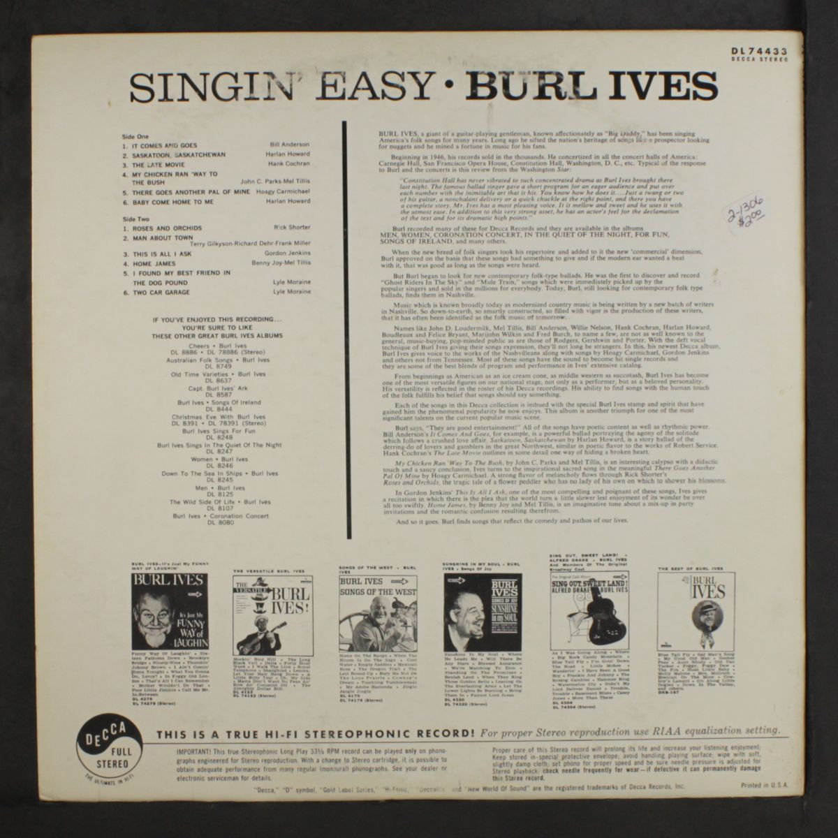 singin' easy by BURL IVES