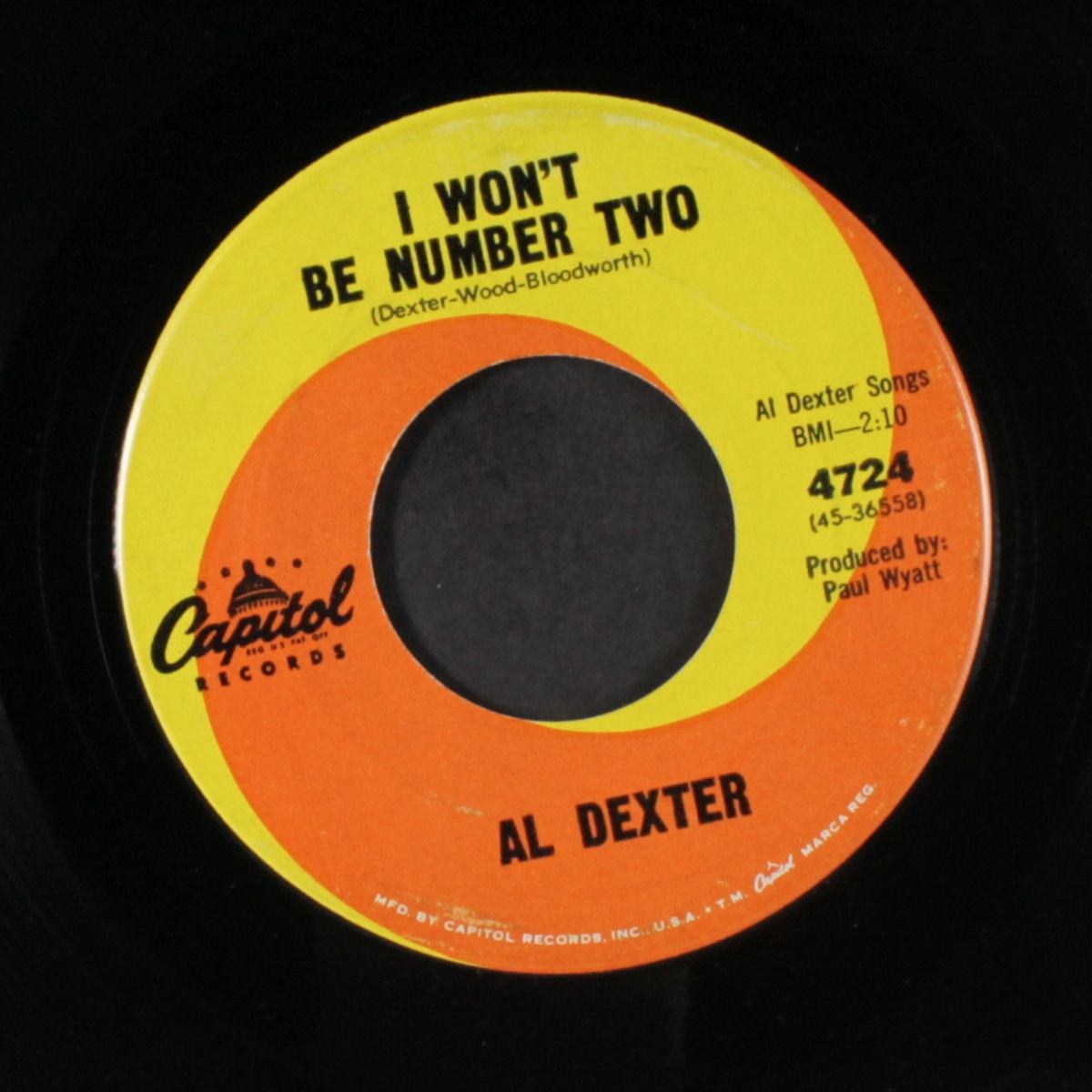 i won't be number two / my little heartach by AL DEXTER