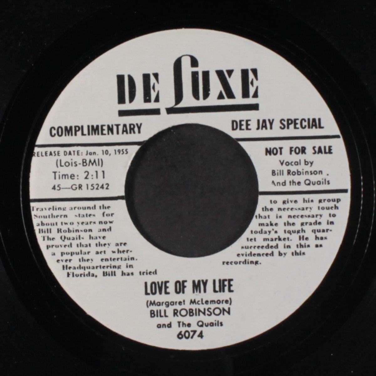 love of my life / oh sugar by BILL ROBINSON & QUAILS
