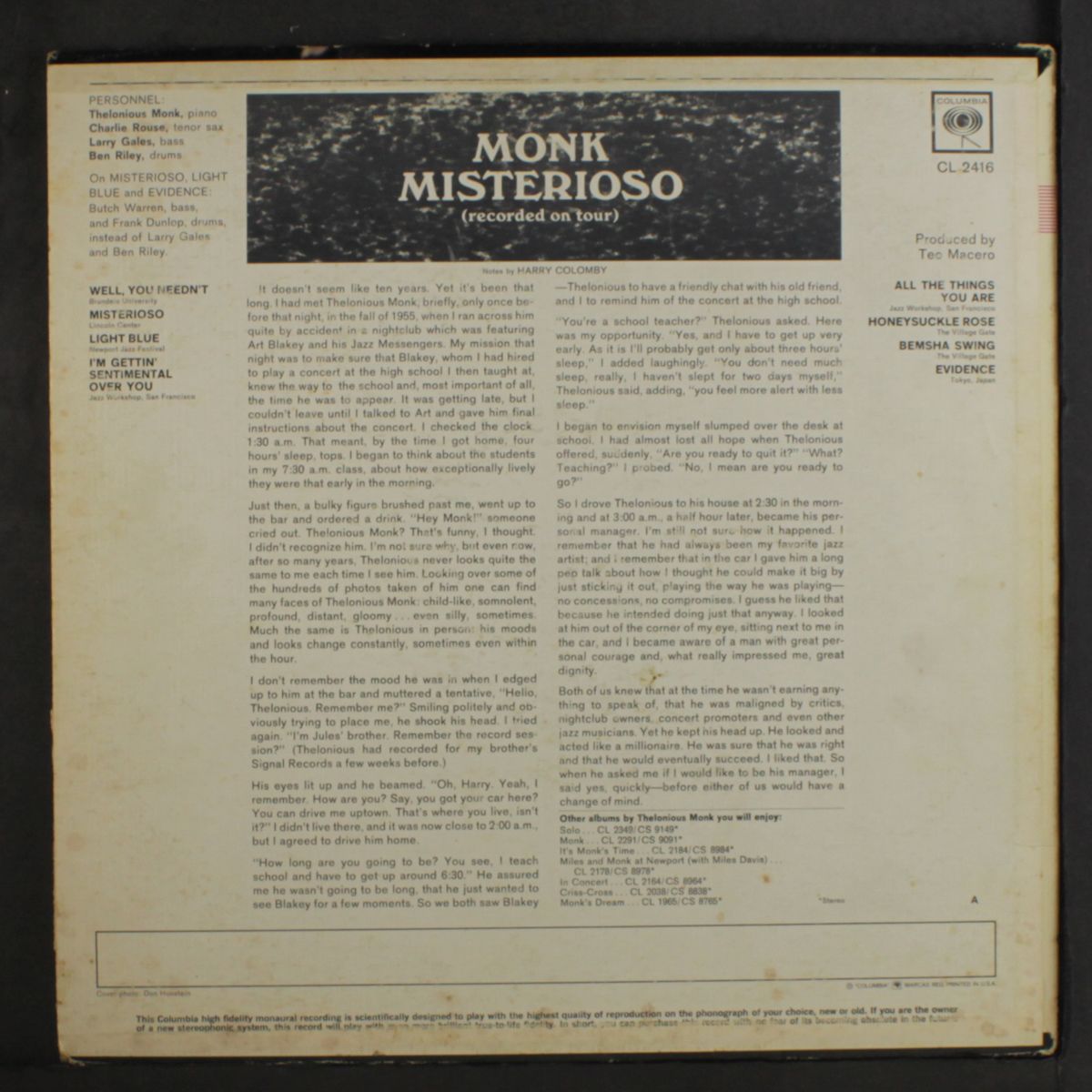 monk misterioso by THELONIOUS MONK