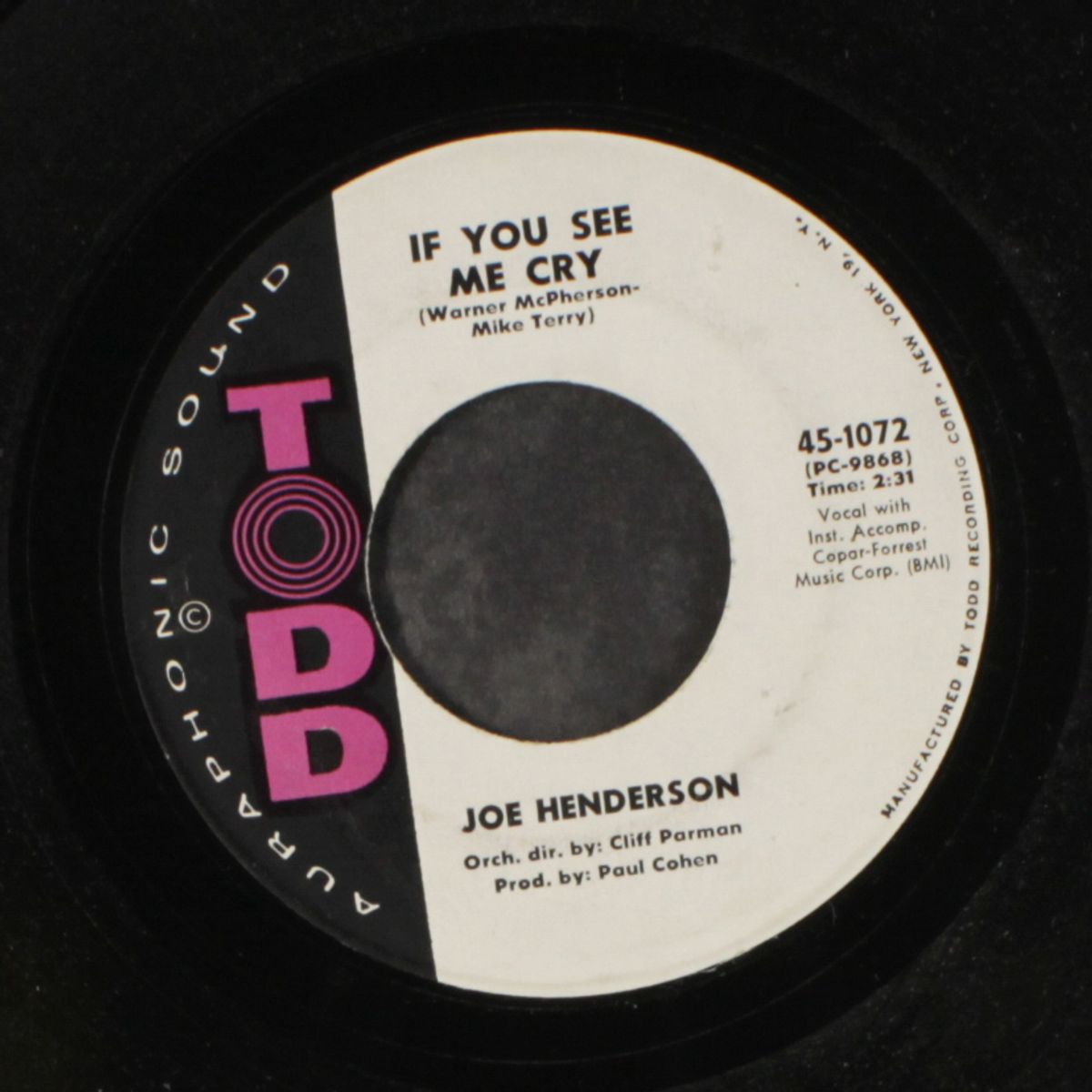 snap your fingers / if you see me cry by JOE HENDERSON