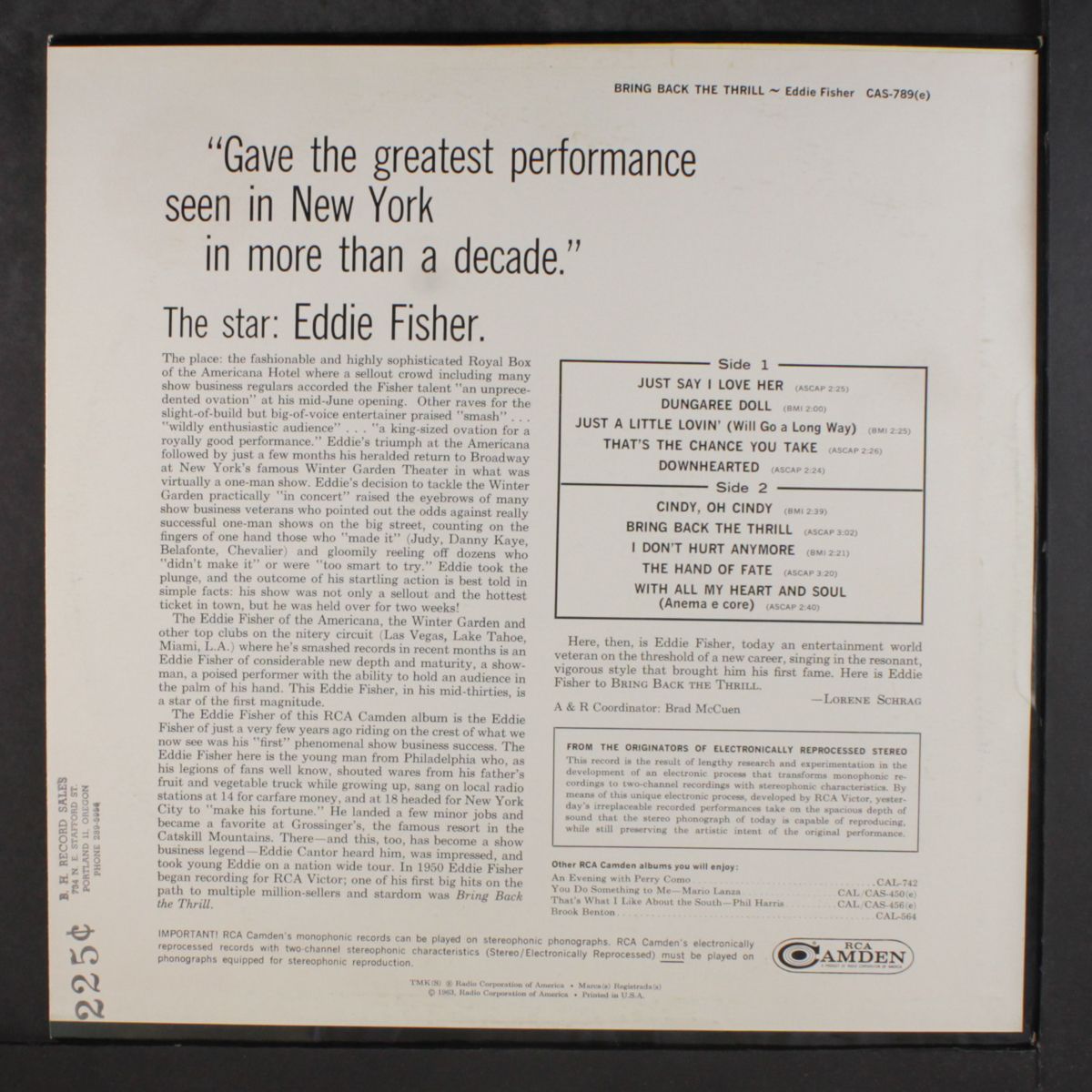bring back the thrill by EDDIE FISHER