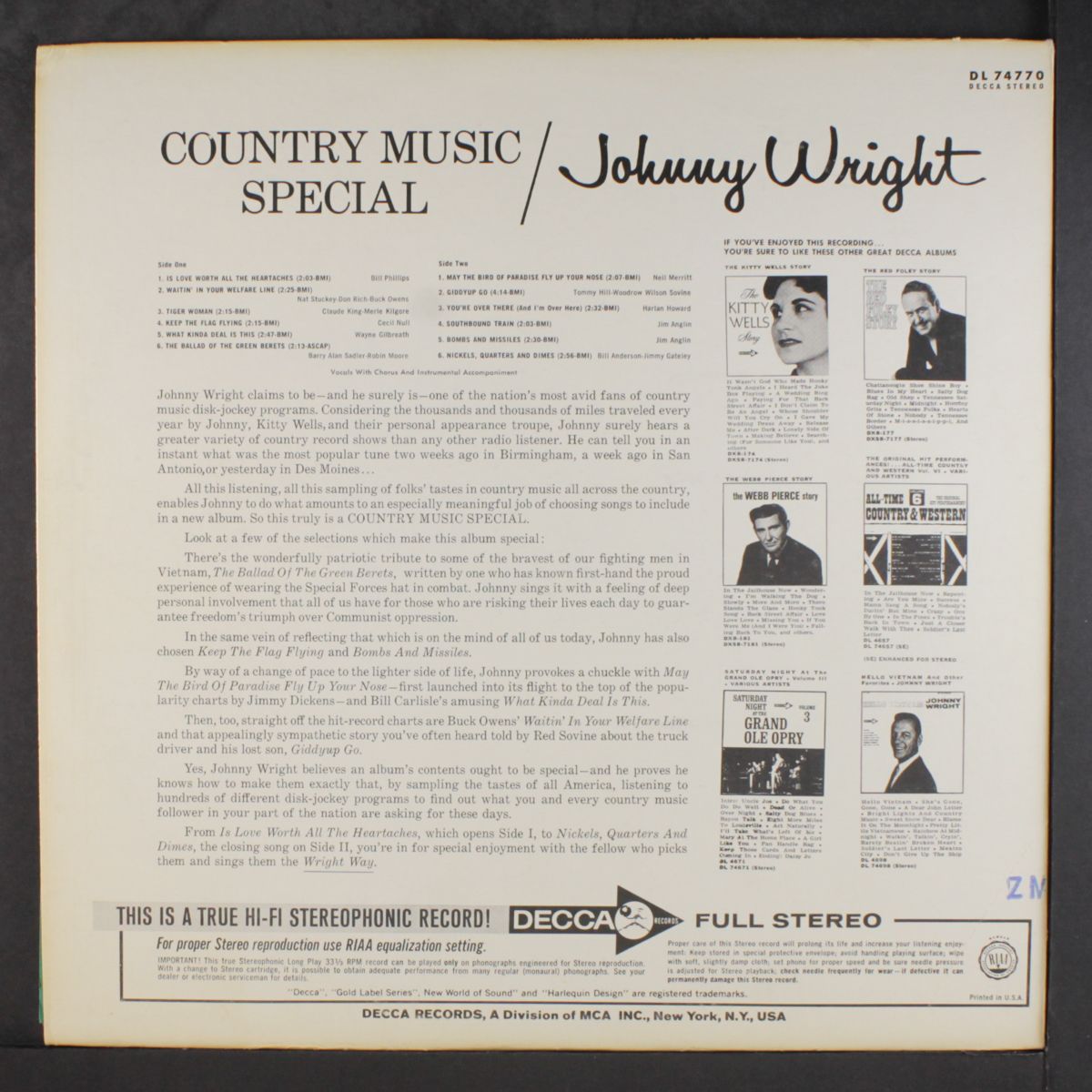 country music special by JOHNNY WRIGHT