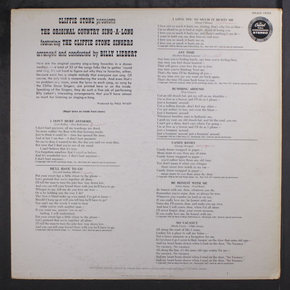 presents the original country sing-a-long by CLIFFIE STONE