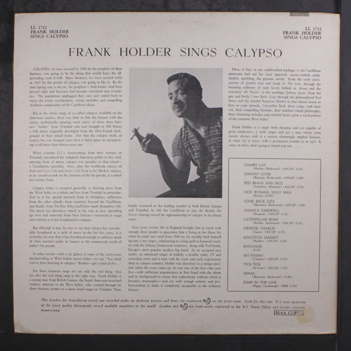 sings calypso by FRANK HOLDER
