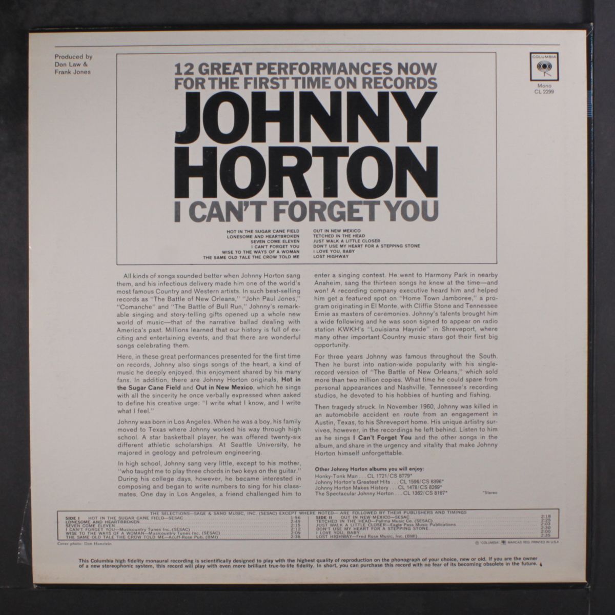 i can't forget you by JOHNNY HORTON