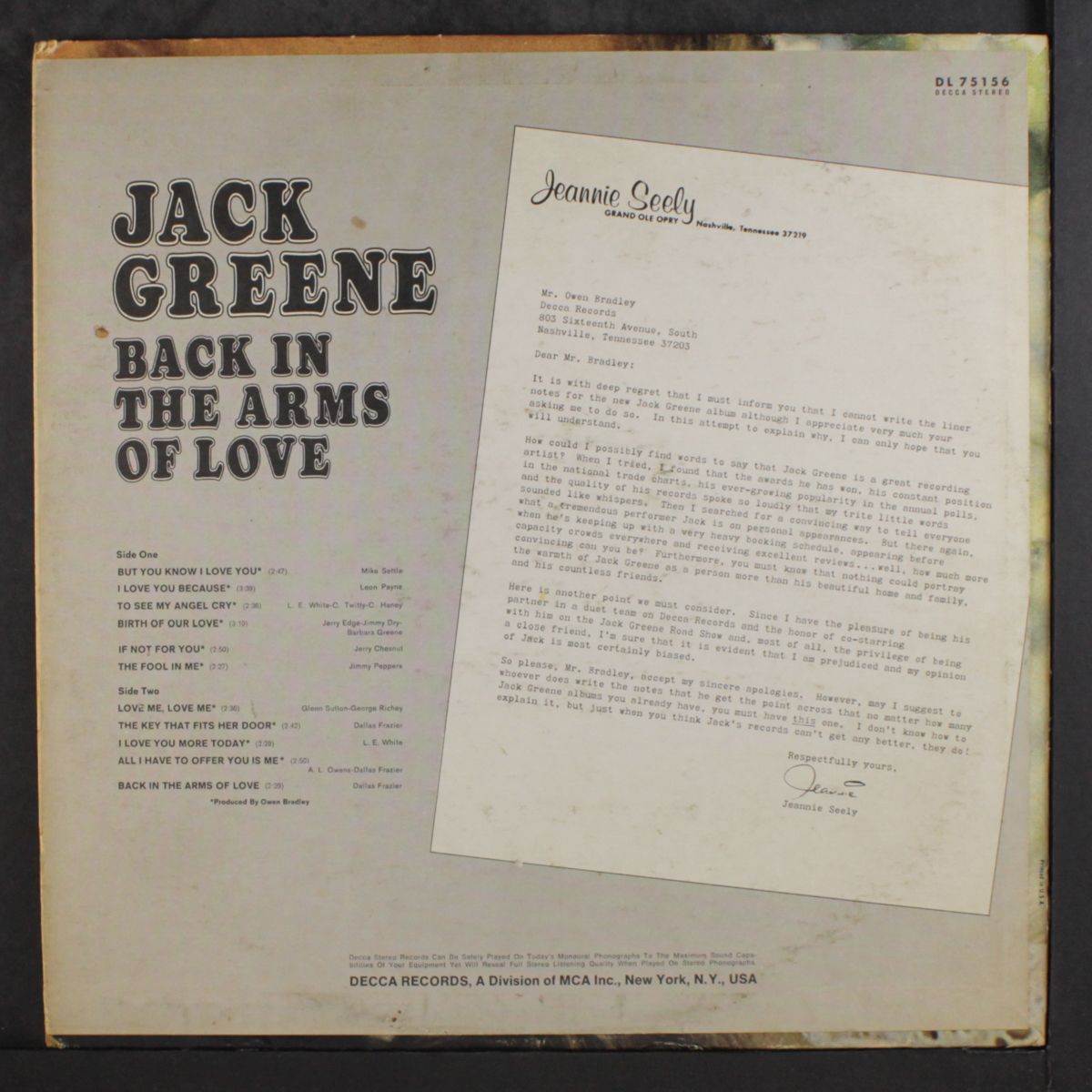 back in the arms of love by JACK GREENE