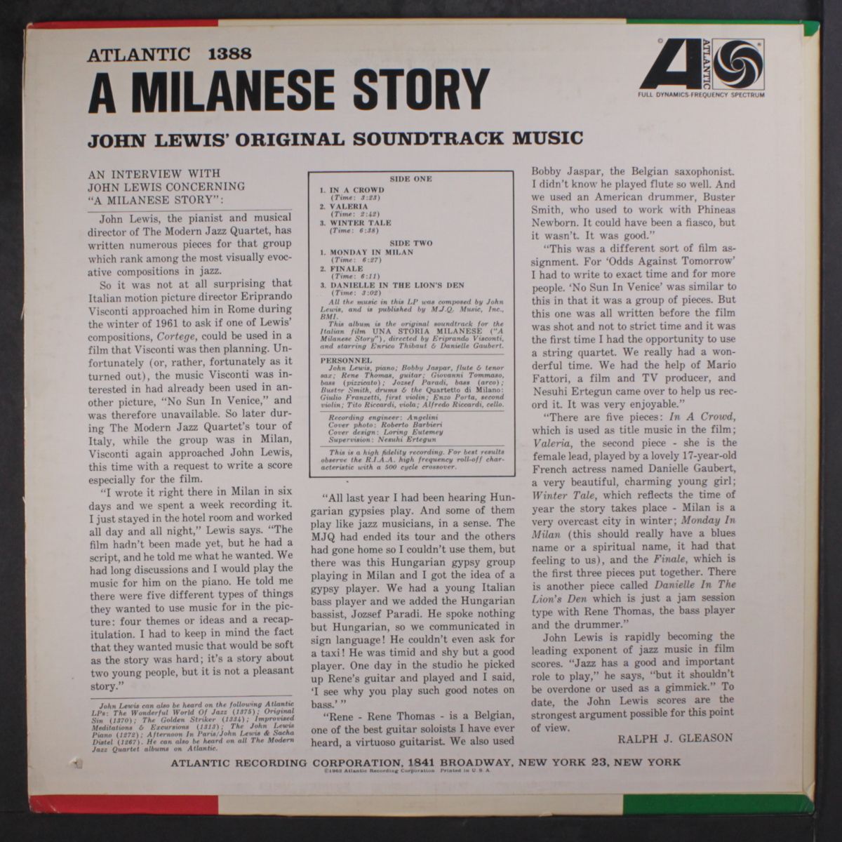 a milanese story (soundtrack) by JOHN LEWIS