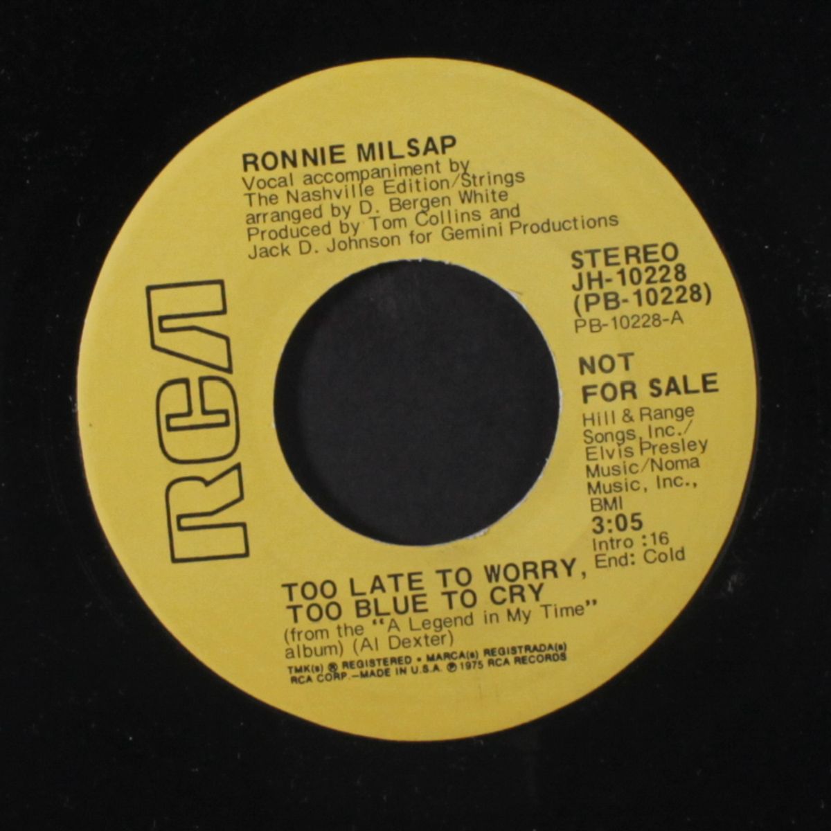 too late to worry, too blue to cry / mono by RONNIE MILSAP