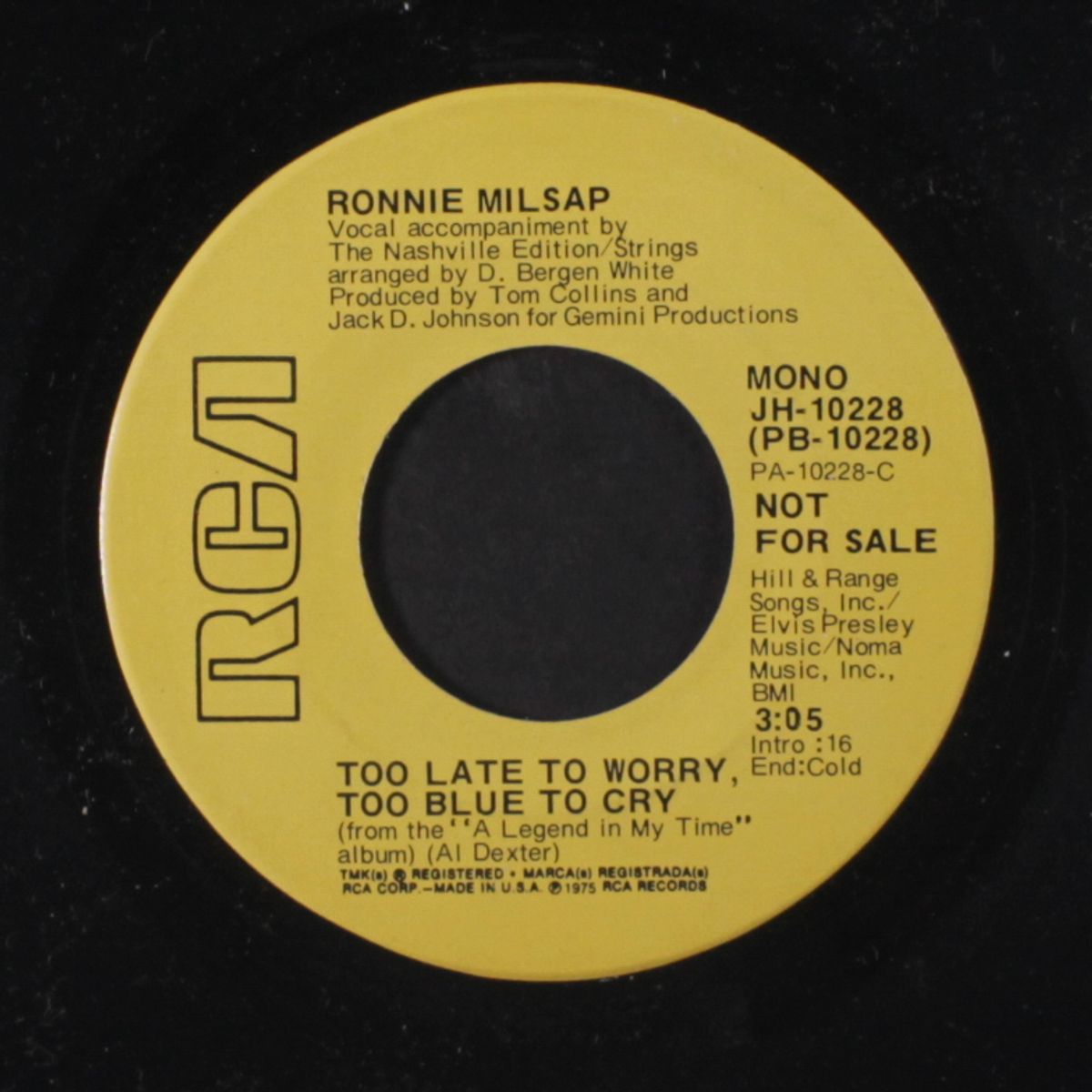 too late to worry, too blue to cry / mono by RONNIE MILSAP