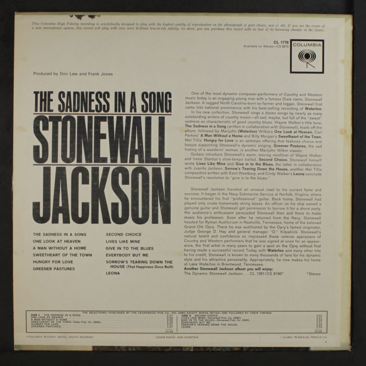 the sadness in a song by STONEWALL JACKSON