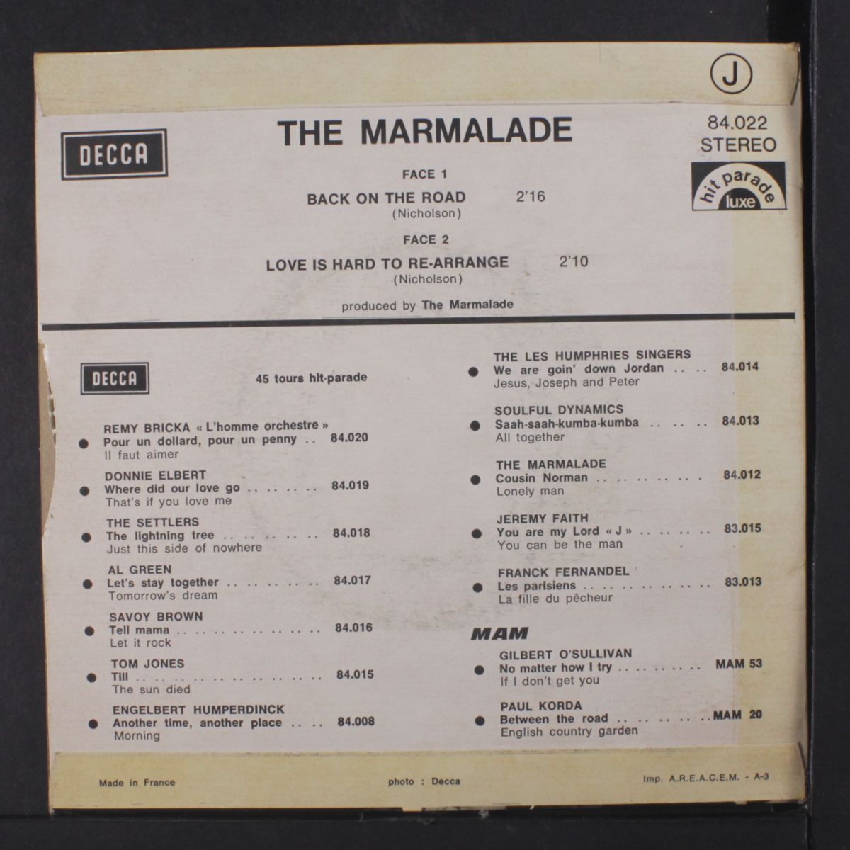 back on the road / love is hard to re-arrange by MARMALADE