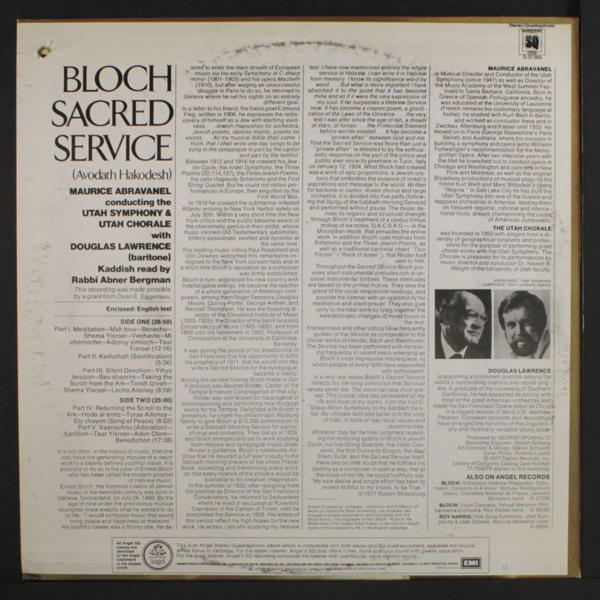 bloch: sacred service by MAURICE ABRAVANEL