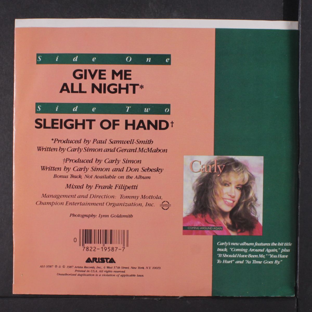 give me all night / sleight of hand by CARLY SIMON