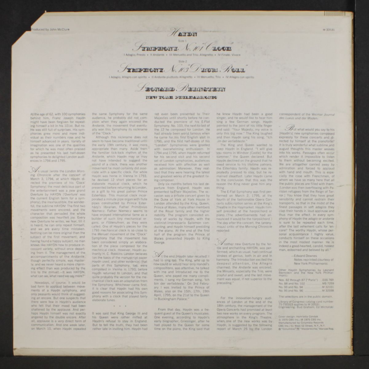 haydn: sym. no. 101 "clock" / sym. no. 103 "drum roll" by LEONARD BERNSTEIN