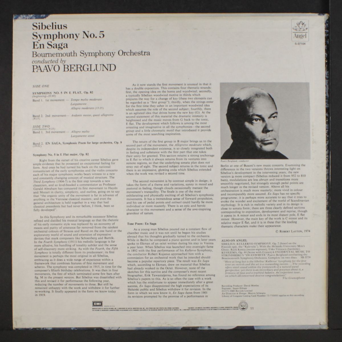 sibelius: symphony no. 5 in f flat / en saga by PAAVO BERGLUND