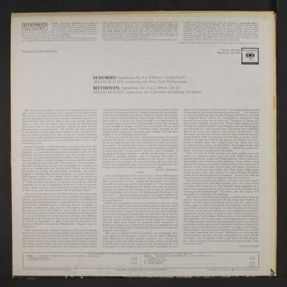 schubert: unfinished symphony / beethoven: 5th symphony by BRUNO WALTER
