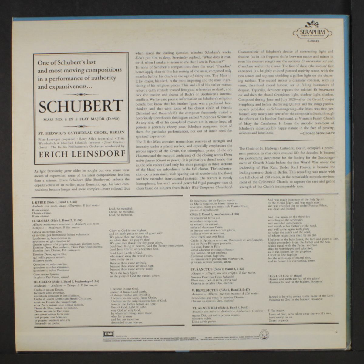 schubert: mass no. 6 in e flat by ERICH LEINSDORF