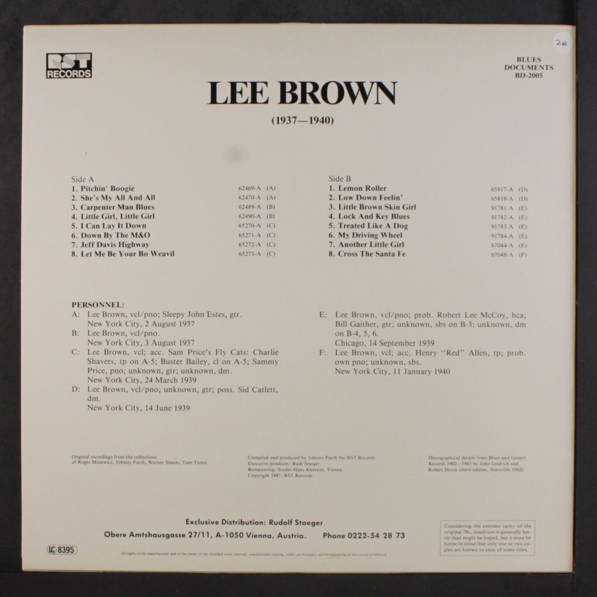 (1937-1940 piano blues rarities) by LEE BROWN