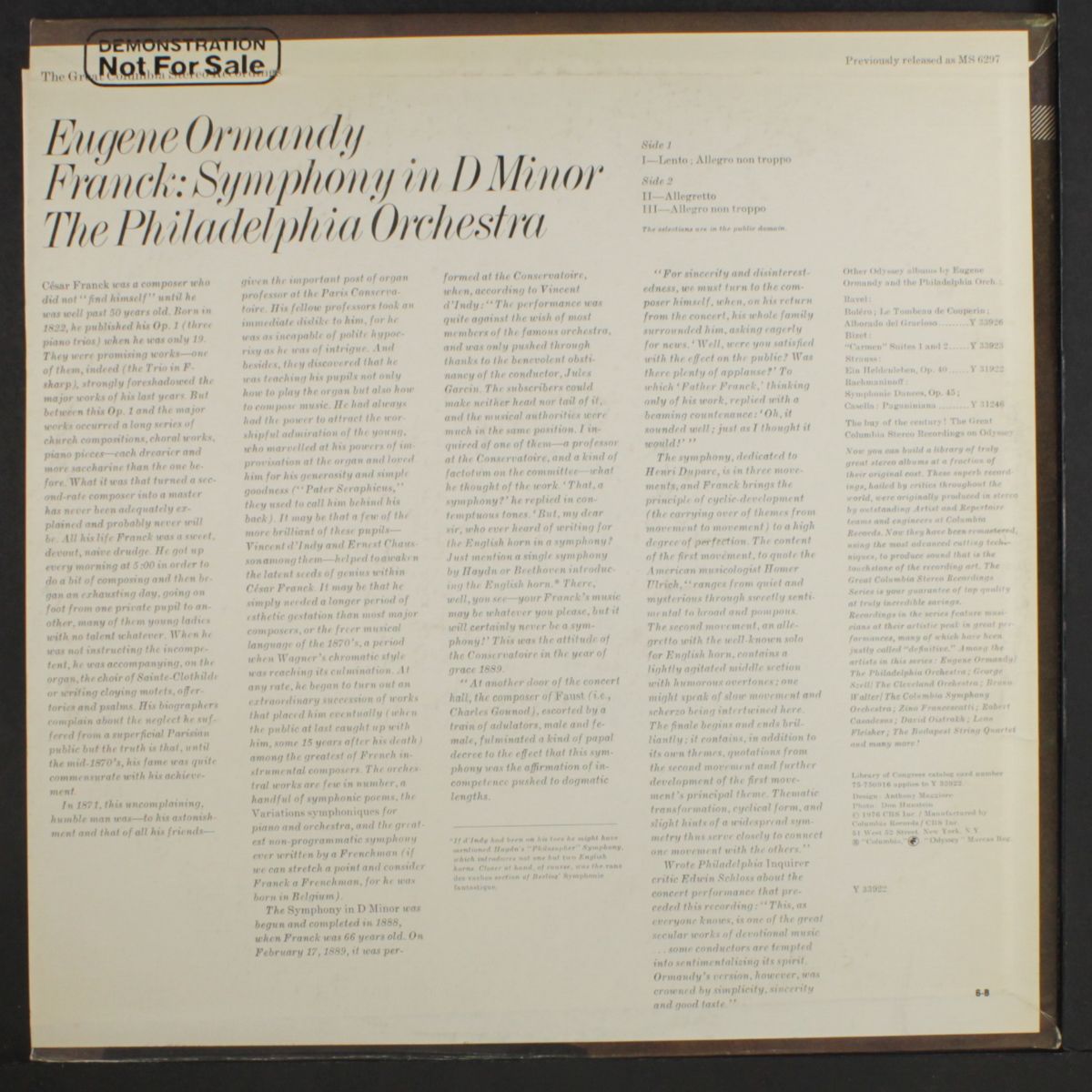 franck: symphony in d minor by EUGENE ORMANDY