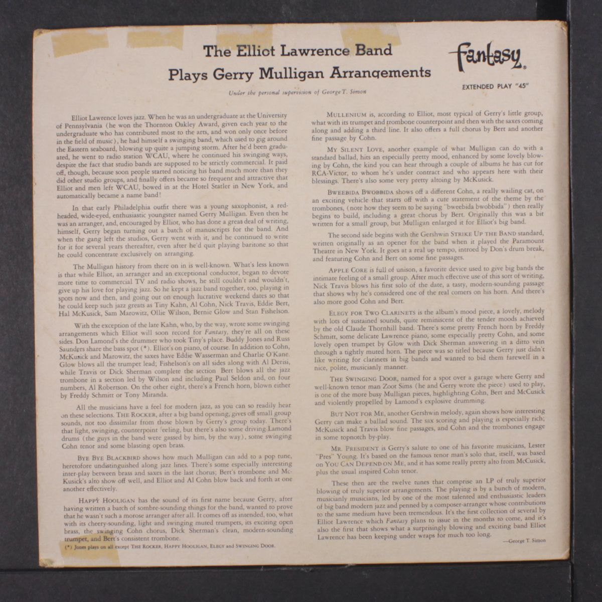 plays gerry mulligan arrangements by ELLIOT LAWRENCE