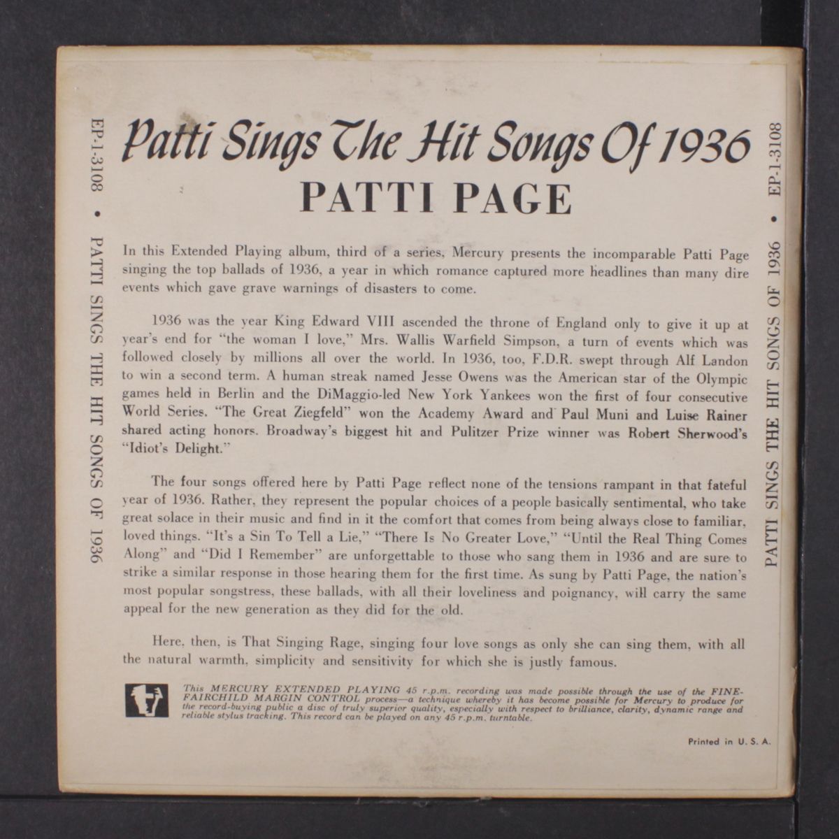 sings the hit songs of 1936 by PATTI PAGE