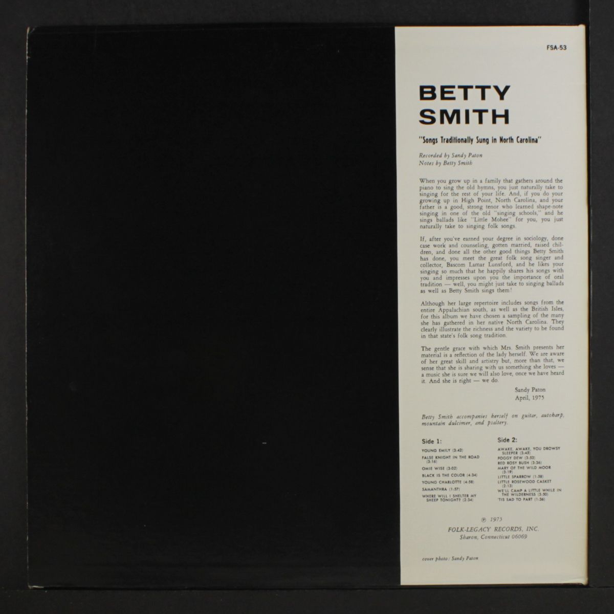 songs traditionally sung in north carolina by BETTY SMITH
