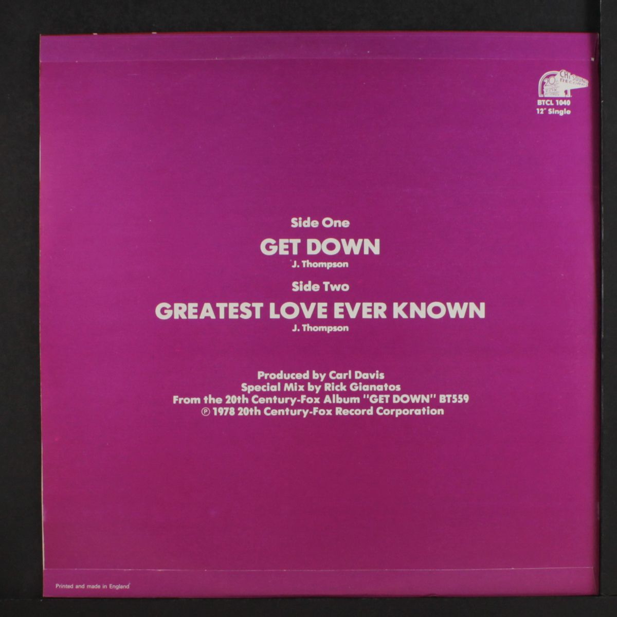 get down / greatest love ever known by GENE CHANDLER