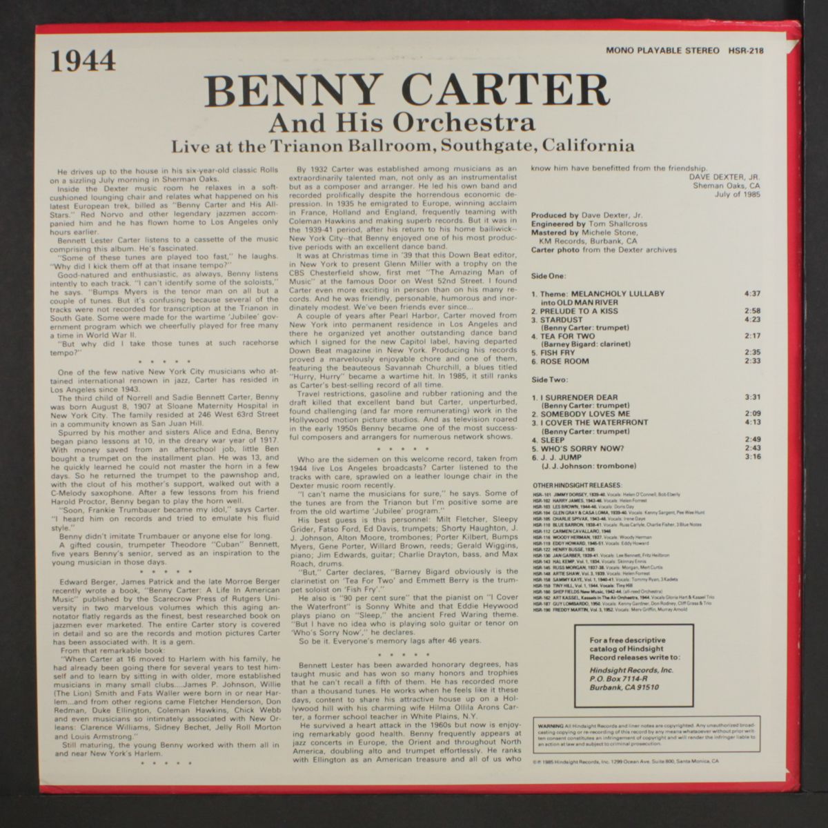 the uncollected, 1944: live at the trianon ballroom by BENNY CARTER