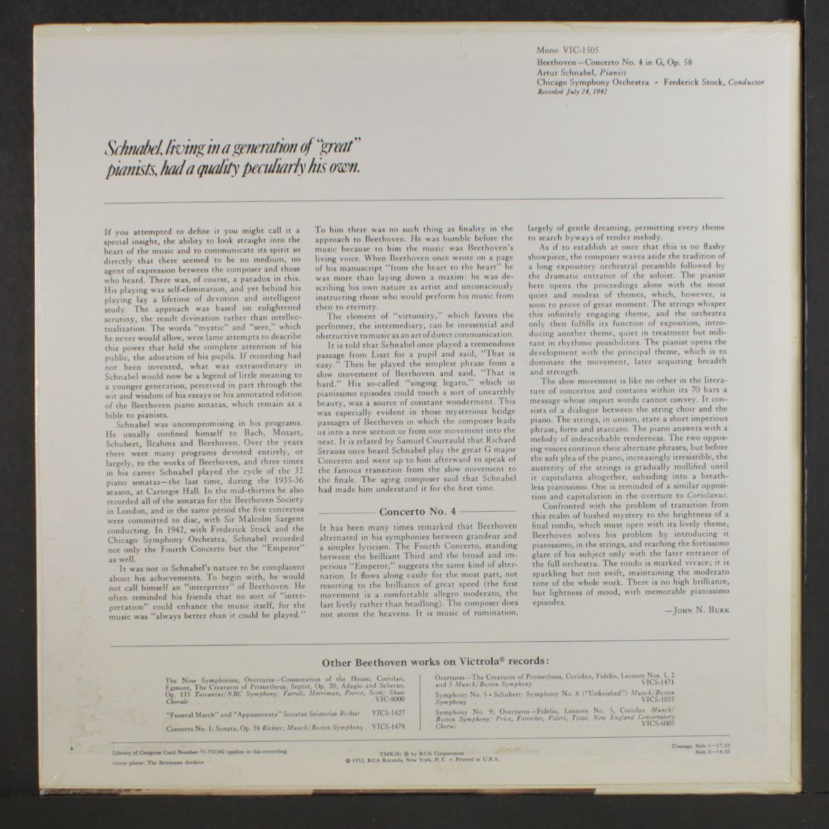 beethoven: concerto no. 4 by ARTUR SCHNABEL