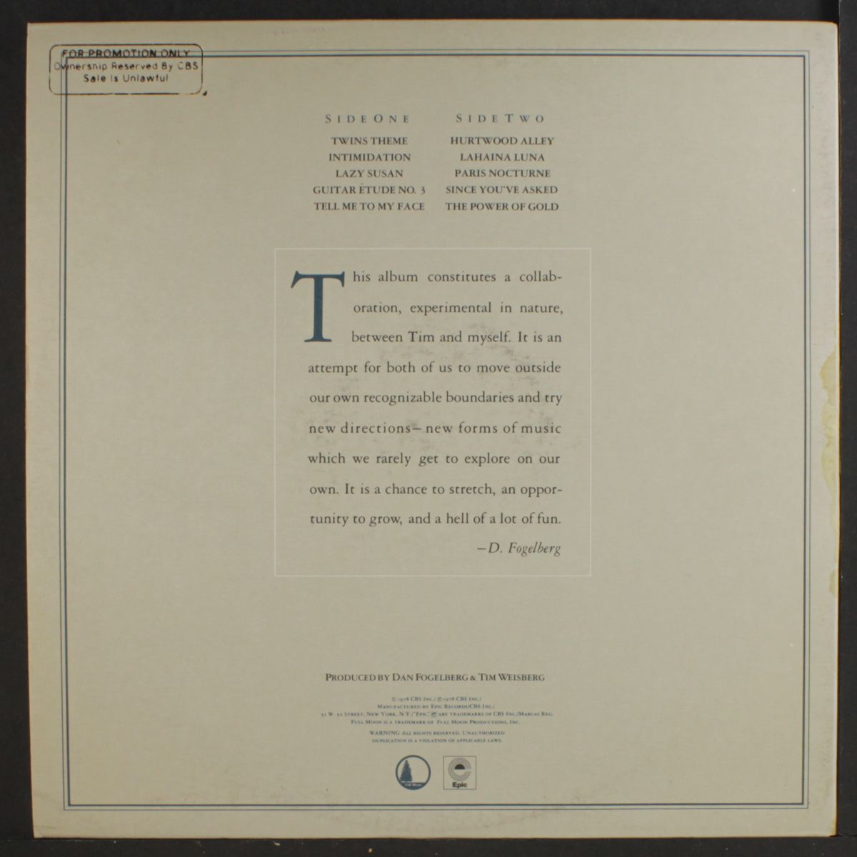 twin sons of different mothers by DAN FOGELBERG & TIM WEISBERG