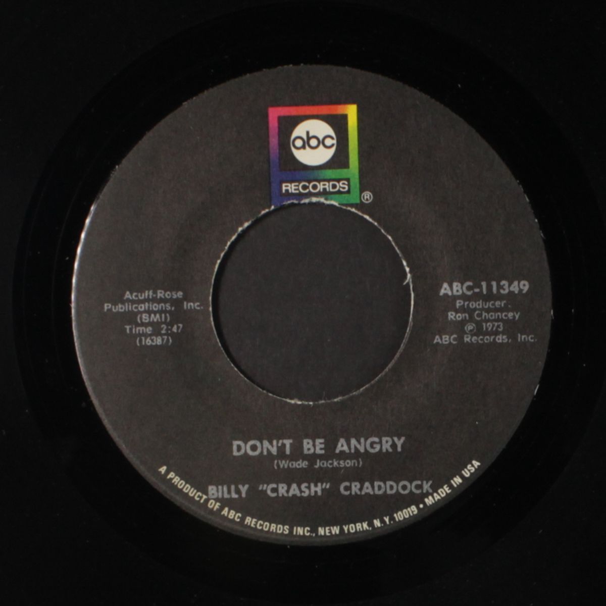 don't be angry / white boy by BILLY "CRASH" CRADDOCK